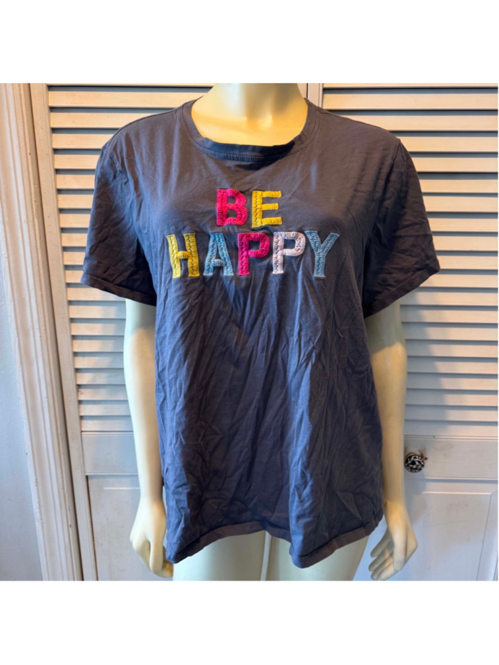 Time and Tru Grey Multicolor "Be Happy" Short Sleeve Tee XXL